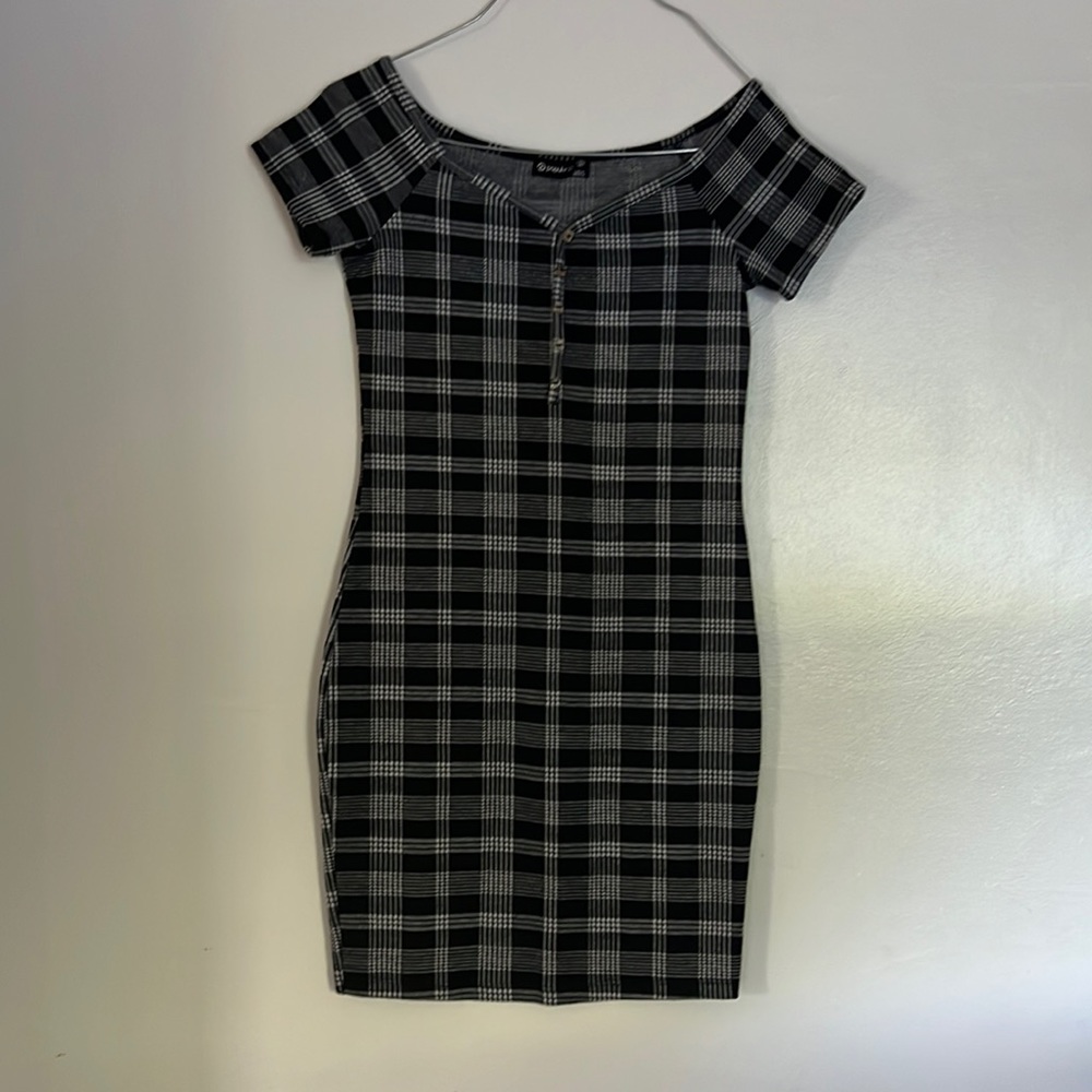 Black and white plaid mini dress